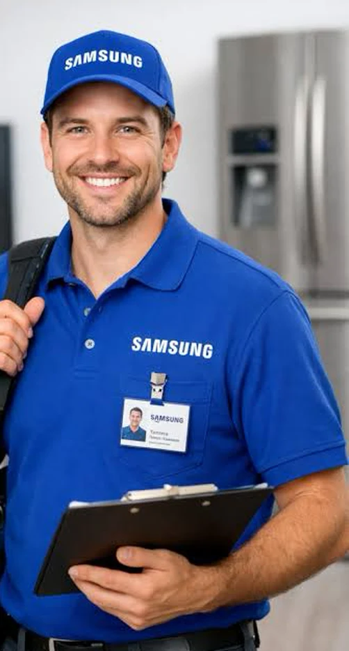 Técnico Samsung con la orden de servicio